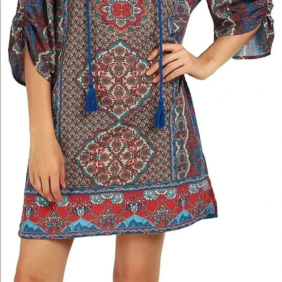 FLORAL AND PAISLEY SHIFT DRESS WITH TASSELS SMALL NWOT - Picture 15 of 16